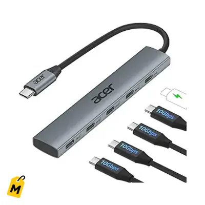 Hub USB C Acer 10 Gbps con 4 Puertos USB C 3.2 y Carga Rapida PD 100W