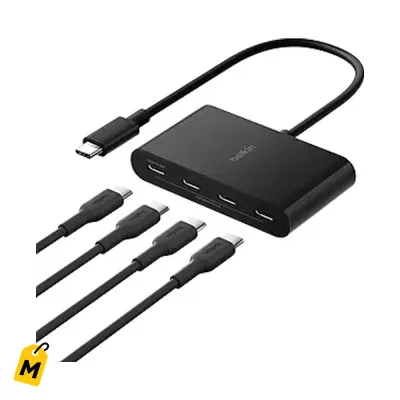 Hub USB-C Belkin 4 Puertos - Carga Rapida 100W y Datos 10G Pa Tu Laptop