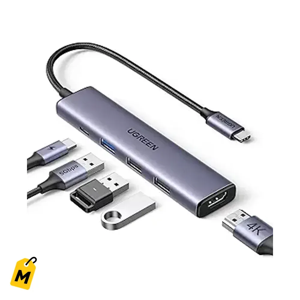 Hub USB C UGREEN 5 en 1 Adaptador MultiPuerto HDMI 4K Carga 100W 3 USB-A para MacBook iPad