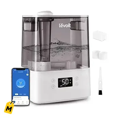 Humidificador Levoit 6L pa Cuarto Grande y Casa, Difusor Aceites, App y Voz, Gris