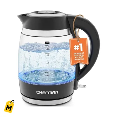 Jarra Electrica Chefman 1.8L Negro Tapa Removible Luz LED Hierve Rapido