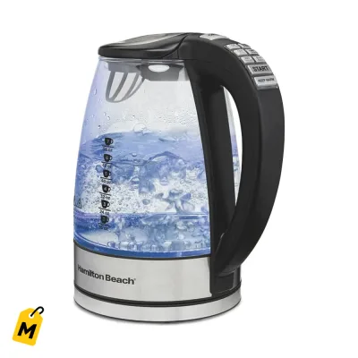 Hervidor Electrico Hamilton Beach 1.7L Vidrio Control Temp Apagado Rapido