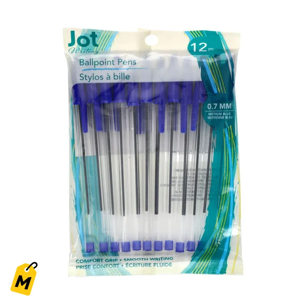 Jot Lapiceros Azules Transparente Paquete de 12