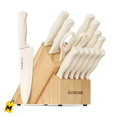 Juego Cuchillos Astercook 15 Pzas Acero Inox Anti-Oxido Bloque Afilador