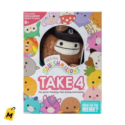 Juego de Cartas Squishmallows Take 4 con Peluche Exclusivo