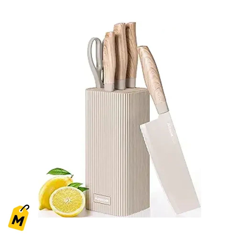 Juego de Cuchillos Astercook 6 Piezas con Base Kaki - Acero Inoxidable Super Filoso