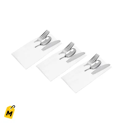 Juegos de Cubiertos y Servilletas Plasticos Plateados - Pack de 4
