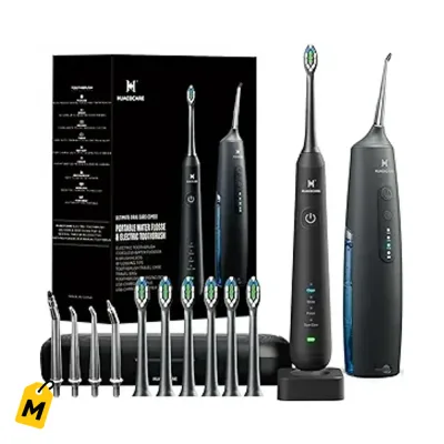 Kit Limpieza Oral 2 en 1 HUACO CARE - Cepillo Electrico y Flosser de Agua (Negro)