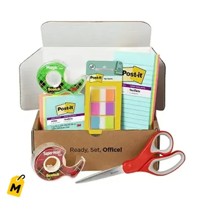 Kit Oficina Scotch Post-it Esencial Negocio Maestro Notas Cinta Tijeras Multicolor