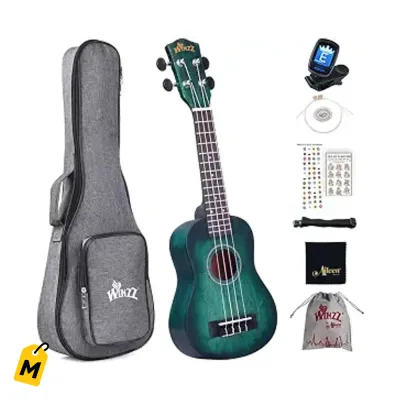 Kit Ukelele Soprano Winzz 21 Pulgadas Azul Verde pa Ninos y Adultos