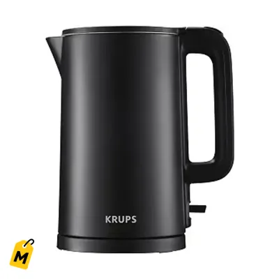 KRUPS Tetera Electrica 1.5L Acero Inoxidable Doble Pared Hierve Rapido Toque Frio