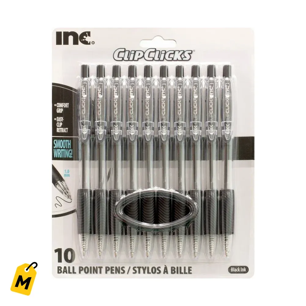 Lapiceros Inc ClipClicks Tinta Negra, Paquete de 10 - Escribe sin parar!