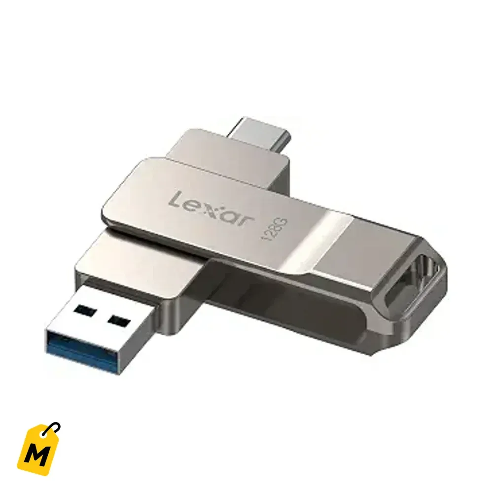Lexar D40E 128GB USB Dual Type-C y A - Memoria Flash Giratoria Metalica Plateada Champan