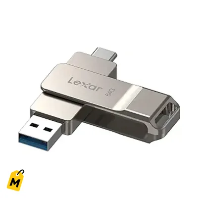 Lexar D40E 64GB USB Dual Tipo-C y A Plateado Metalico Giratorio