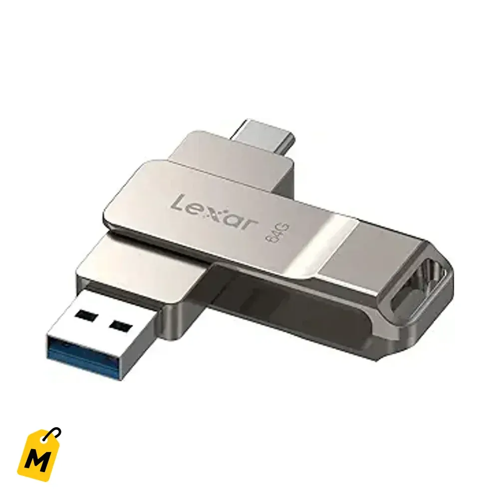 Lexar D40E 64GB USB Dual Tipo C y A, Diseno Giratorio Metalico Plata Champan