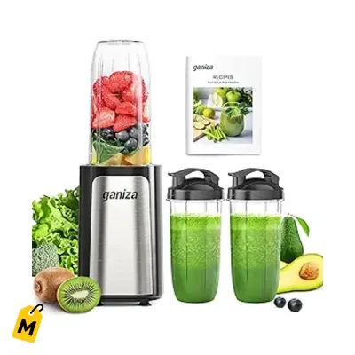Licuadora Personal Ganiza 900W con 3 Vasos Portatiles Pa Batidos y Jugos