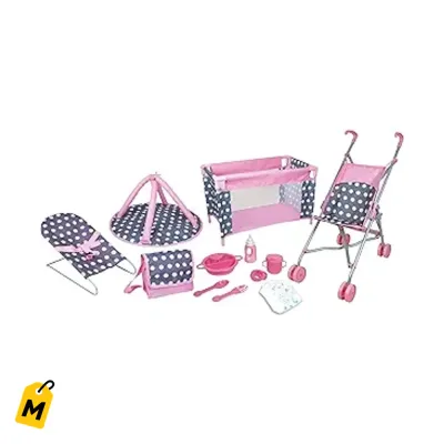 Lissi Set de Cuna Deluxe 5 en 1 para Munecas - Coche Cuna y Accesorios