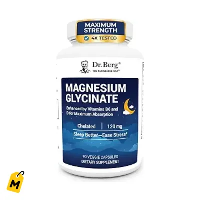 Magnesio Glicinato Dr Berg 90 caps – Relaja Musculos, Nervios, Sueno y Estres + D3 B6 Zinc
