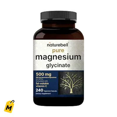 Magnesio Glicinato Puro NatureBell 500mg - 240 Capsulas. Suplemento Para Hombres y Mujeres
