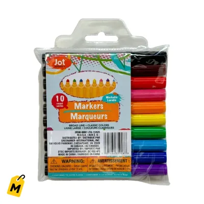 Marcadores Lavables Jot Broadline Colores Surtidos Paquete de 10