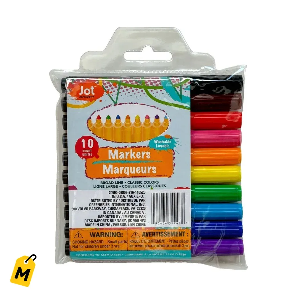 Marcadores Lavables Jot Broadline Colores Surtidos Paquete de 10 1