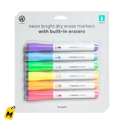 Marcadores Neon Borrables con Borrador - 6 Unidades