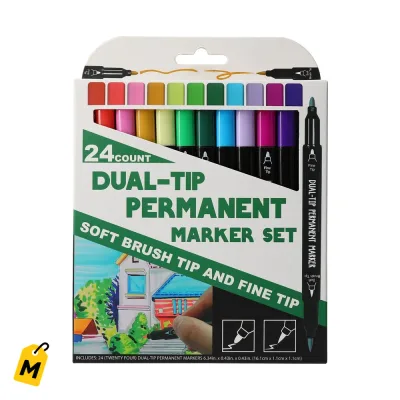 Marcadores Permanentes Doble Punta - Set de 24 Colores Vibrantes