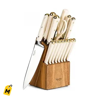 Martha Stewart Set Cuchillos 16 Pzs Acero Inox Blanco Oro para tu Cocina