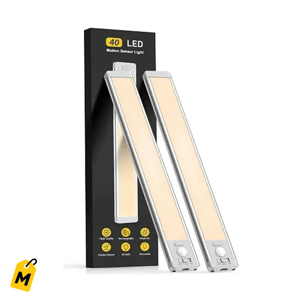MCGOR Luz LED 10in Recargable Pa Gabinete Cocina Closet Sensor Movimiento Dimmable Magneti