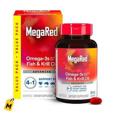 MegaRed Omega 3 Aceite Pescado y Krill para Corazon Cerebro Ojos Articulaciones 80 capsula