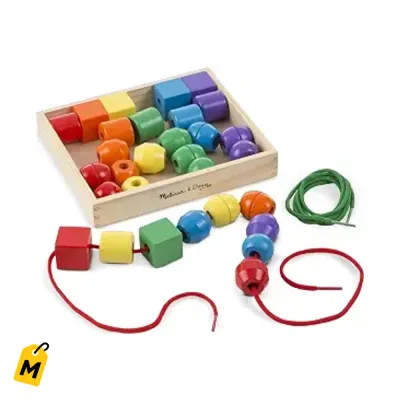 Melissa & Doug Cuentas de Madera para Enhebrar - Juguete Educativo para Ninos