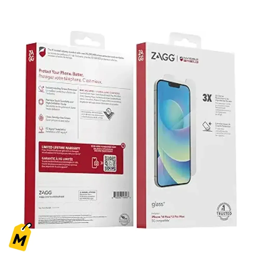 Mica ZAGG Glass+ iPhone 14 Plus 13 Pro Max - 3X Proteccion Anti-Golpes y Rayones