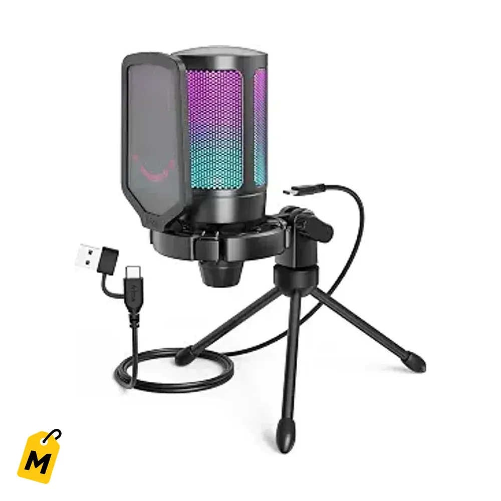 Microfono FIFINE A6V USB RGB pa gamers y streamers PC PS5. Mute rapido y control total.