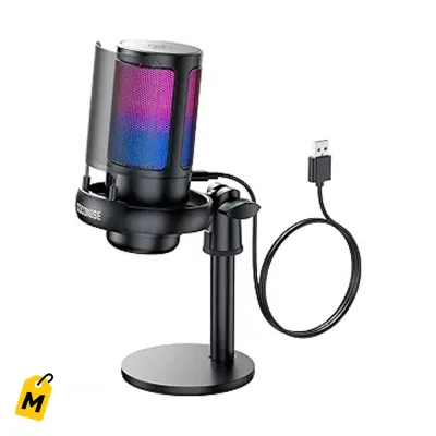 Microfono Gaming USB pa PC PS4 PS5: Con filtro y mute rapido, luz RGB, plug and play