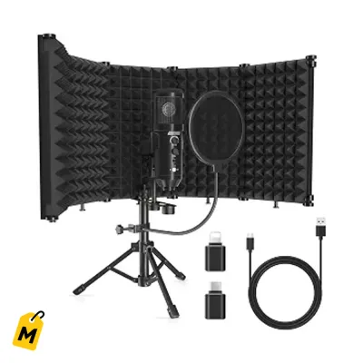 Microfono SwaykTech pa Estudio con Filtro Anti-Pop y Tripode. Graba en PC, Laptop, Celular