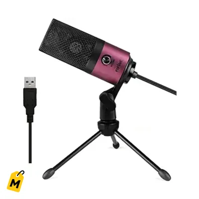 Microfono USB FIFINE K669 Rojo Rosa pa Podcast Grabar Stream Reuniones PC con Tripode y Co