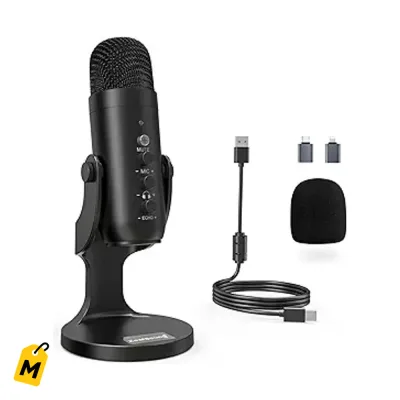 Microfono USB ZealSound para Podcast Streaming PC y Celulares con Cancelacion de Ruido