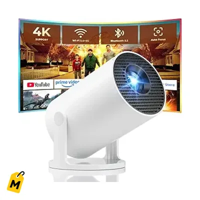 Mini Proyector Portatil con Wifi y Bluetooth | Apps Integradas, 4K, 180 Grados, Auto Keyst