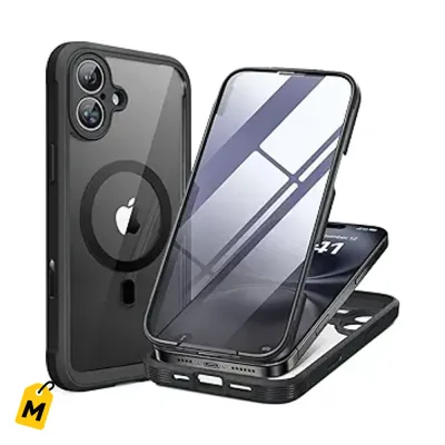 Miracase Pa iPhone 16 - Estuche Protector Completo con Pantalla y Camara, MagSafe, Negro