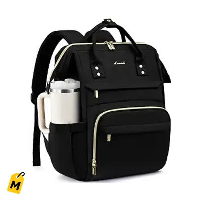 Mochila LOVEVOOK Mujer 15.6 Pulg Pa Laptop Impermeable Porta Vaso Grande Viaje Negra