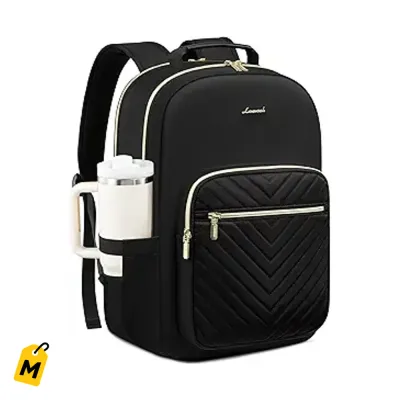 Mochila LOVEVOOK pa Mujeres con Porta Termo Grande, Laptop 15.6, Diseno Chulo, Negra