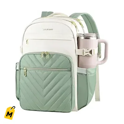 Mochila Bulto VANKEAN pa Laptop Mujer 15.6 Viaje Trabajo Termo Grande Beige-Verde