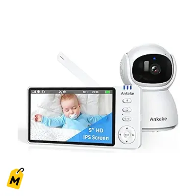 Monitor Bebe AnKeKe HD 5 Pulgadas - Sin WiFi, Bateria 100 Horas, Vision Nocturna y PTZ