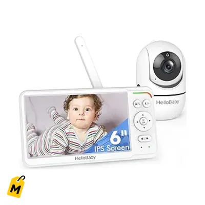 Monitor de Bebe HelloBaby 6 pulgadas con Camara y Audio - Sin WiFi, Bateria 30H