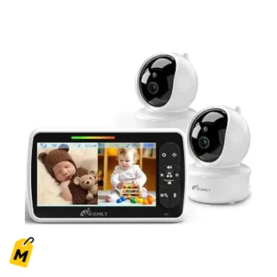 Monitor de Bebe iFamily 5 Pulgadas Pantalla Dividida 2 Camaras Audio Vision Nocturna