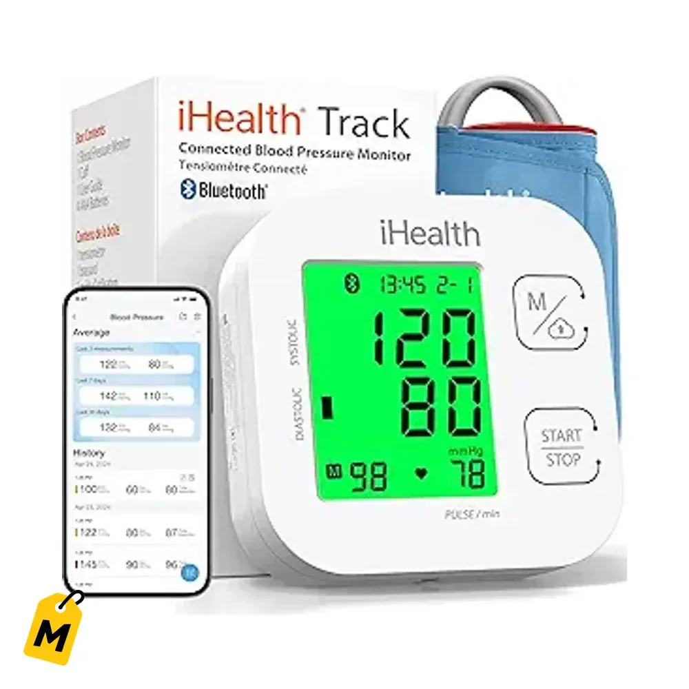 Monitor de Presion iHealth Track Inteligente pa el Brazo con Brazalete Ancho