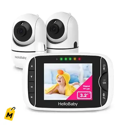Monitor HelloBaby pa tu bebe con 2 camaras, audio, sin WiFi, pantalla 3.2 y vision nocturn