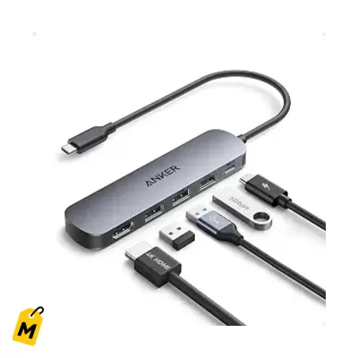 Multiplicador USB C Anker 5 en 1 pa tu laptop, HDMI 4K, Carga Rapida 90W, 3 USB A