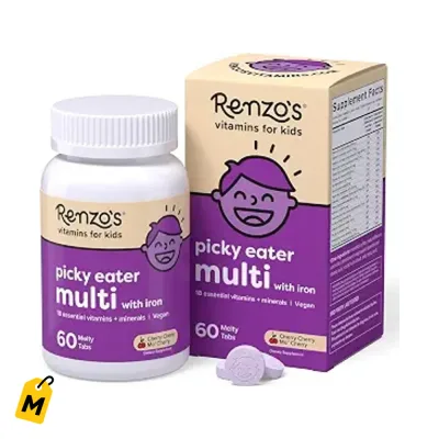 Multivitaminico Renzo's pa Ninos Picky Eaters con Hierro - Sin Azucar Sabor Cereza