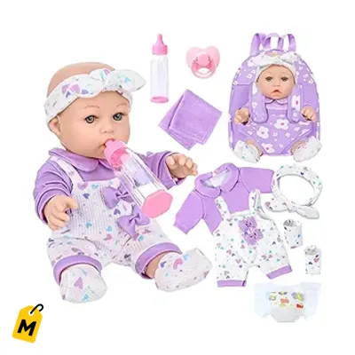 Muneca Bebe 12 Pulgadas con Bulto de Flores y Accesorios para Ninas